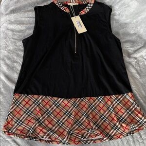 Sleeveless Black and Plaid Top